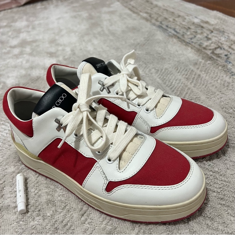 Jimmy Choo Men’s Red & White Florent Eric Haze Poggy Low-Top Sneakers Size 41